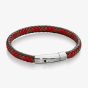 Fred Bennett Red & Brown Leather Stainless Steel Braided Bracelet B5278