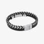 Fred Bennett Stainless Steel & Black Leather Braided Double Bracelet B5574B