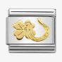 Nomination CLASSIC Gold Symbols Horseshoe and Four Leaf Clover Charm 030149/34