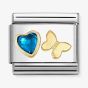 Nomination Classic Blue Cubic Zirconia Heart Gold Butterfly Charm 030613/16