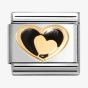 Nomination CLASSIC Stainless Steel 18ct Yellow Gold Black Double Heart Charm 030283/26