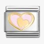 Nomination CLASSIC Stainless Steel 18ct Yellow Gold Pink Double Heart Charm 030283/30