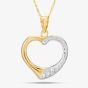 9ct Two Colour Gold Half Textured Open Heart Pendant Necklace UPD2302YW