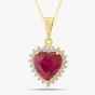 9ct Yellow Gold Red Cubic Zirconia Heart Halo Pendant Necklace NBD026YRU TRACEY9-18