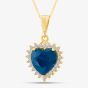 9ct Yellow Gold Blue Cubic Zirconia Heart Halo Pendant Necklace NBD026YSA TRACEY9-18