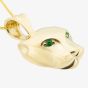  9ct Gold Panther Head Green Crystal Eye Pendant Necklace NBE016