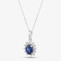 9ct White Gold Oval Cut Sapphire & Cubic Zirconia Halo Necklace D152307WB