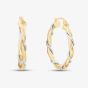 9ct Yellow Gold Two Tone Wave Rope Hoop Earrings UER137YW