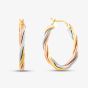 9ct Three Colour Gold 20mm Twisted Hoop Earrings ER526