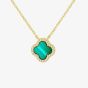 LUXE Silver Gold Plated Malachite & Cubic Zirconia Clover Necklace 8.12.0190