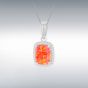 Silver Rectangle Synthetic Orange Opal & White Cubic Zirconia Halo Necklace 8.68.7108