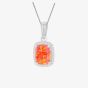 Silver Rectangle Synthetic Orange Opal & White Cubic Zirconia Halo Necklace 8.68.7108
