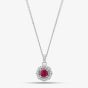 Sterling Silver Red Cubic Zirconia Halo Pendant Necklace S6679