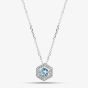 Silver Rhodium Plated Blue Cubic Zirconia Hexagon Halo Pendant Necklace 8.19.2024