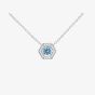 Silver Rhodium Plated Blue Cubic Zirconia Hexagon Halo Pendant Necklace 8.19.2024