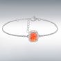 Silver Rectangle Synthetic Orange Opal & White Cubic Zirconia Halo Bracelet 8.20.0310