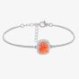 Silver Rectangle Synthetic Orange Opal & White Cubic Zirconia Halo Bracelet 8.20.0310