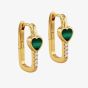 LUXE Silver Gold Plated 18mm Malachite & Cubic Zirconia Heart Rectangle Hoop Earrings 8.59.1905