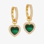 LUXE Silver Gold Plated Malachite & Cubic Zirconia Heart Dropper Hoop Earrings 8.59.1906