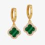 LUXE Silver Gold Plated Malachite & Cubic Zirconia Clover Dropper Hoop Earrings 8.59.1907