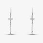 Sterling Silver Rhodium Plated Cubic Zirconia Chained Cross Creole Earrings  8.54.5086