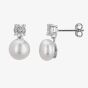 Sterling Silver Cubic Zirconia And Pearl Dropper Earrings EOW70076FW