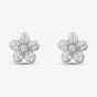 Silver Cubic Zirconia Textured Flower Stud Earrings E610851