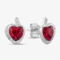 Silver Red Cubic Zirconia Wrapped Heart Stud Earrings E614598