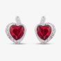 Silver Red Cubic Zirconia Wrapped Heart Stud Earrings E614598