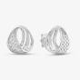 Silver Twisted Hoop Pave Stud Earrings E610287
