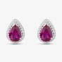 Morado Silver Pear Cut Red Cubic Zirconia Halo Stud Earrings THB-01E RED
