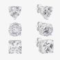 Silver Cubic Zirconia Heart Round Square Set of Three Stud Earrings OJS0036