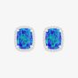 Sterling Silver Rectangular Synthetic Blue Opal & Brilliant Cut Cubic Zirconia Halo Stud Earrings 8.58.0017