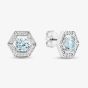Sterling Silver Rhodium Plated Light Blue Cubic Zirconia Hexagon Stud Earrings 8.57.0019