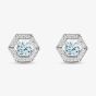Sterling Silver Rhodium Plated Light Blue Cubic Zirconia Hexagon Stud Earrings 8.57.0019