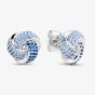 Sterling Silver Rhodium Plated Blue Cubic Zirconia Pave Knot Stud Earrings 8.57.0030