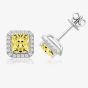 Sterling Silver Square Yellow Cubic Zirconia Halo Stud Earrings SEG0011YZ