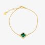 LUXE Silver Gold Plated Malachite & Cubic Zirconia Clover Bracelet 8.23.7953