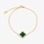 LUXE Silver Gold Plated Malachite & Cubic Zirconia Large Clover Bracelet 8.23.7963