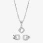 Silver Cubic Zirconia Open Square Pendant and Earring Set E610858+E610858-P