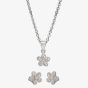 Silver Cubic Zirconia Textured Flower Pendant and Earring Set E610851+E610851-P
