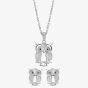 Silver Cubic Zirconia Owl Pendant and Earring Set E615090+P614130
