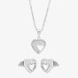 Silver Pave Cut-Out Heart Pendant and Earring Set E612067+E612067-P