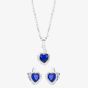 Silver Blue Cubic Zirconia Wrapped Heart Pendant and Earring Set E614598+E614598-P