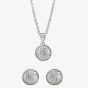 Silver Cubic Zirconia Textured Button Pendant and Earring Set E610348+P610561