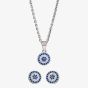 Silver Blue and White Cubic Zirconia Round Pendant and Earring Set SET9729
