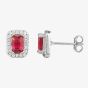 Silver Red Cubic Zirconia Baguette Pendant and Earring Set SET14195