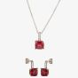Silver Red Cubic Zirconia Cushion-cut Pendant and Dropper Earring Set SET0470