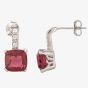 Silver Red Cubic Zirconia Cushion-cut Pendant and Dropper Earring Set SET0470