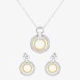 Two Tone Cubic Zirconia Double Open Circle Pendant and Earring Set SET12423
